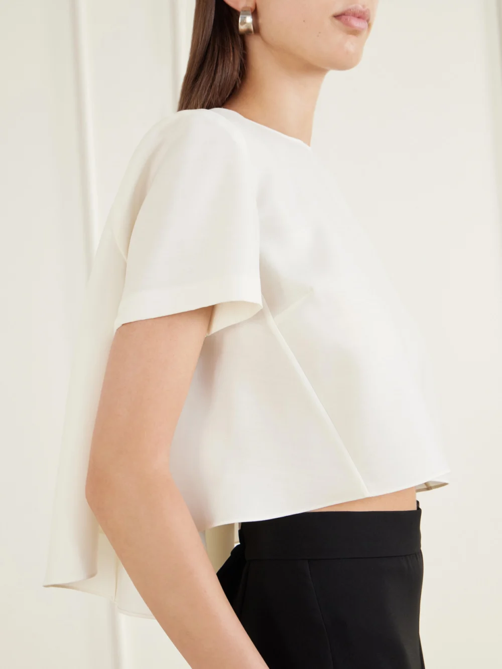 Close-up detail of the Heirlome Mariel Faille Wool-blend Blouse