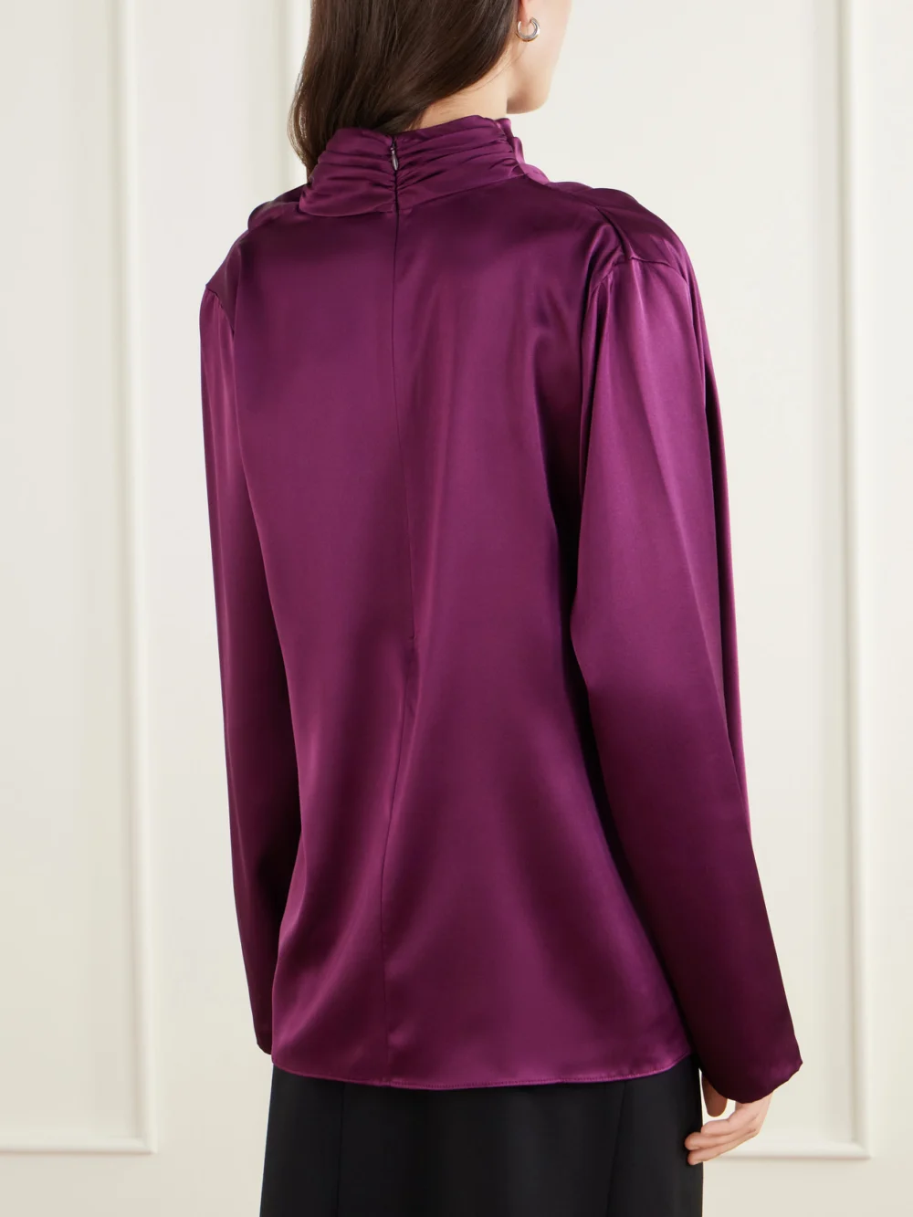 Back view of the Heirlome Sybil Draped Silk-satin Blouse