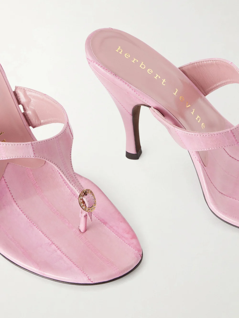 Close-up detail of the Herbert Levine Kiss and Tell 100 Embellished Textured-leather Sandals
