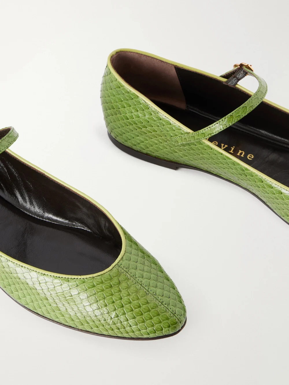Close-up detail of the Herbert Levine Rule the Day Snake-effect Leather Ballet Flats