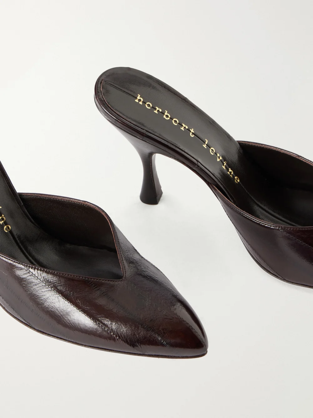 Close-up detail of the Herbert Levine Sitting Pretty 95 Textured-leather Pumps