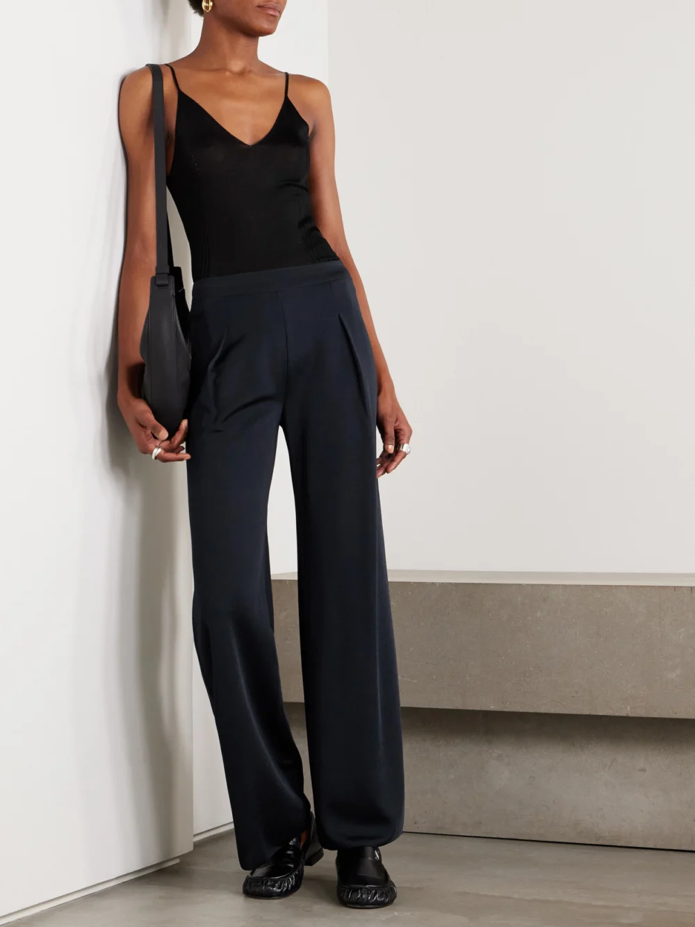 High Sport Gene Pleated Twill Wide-leg Trousers, worn by a model