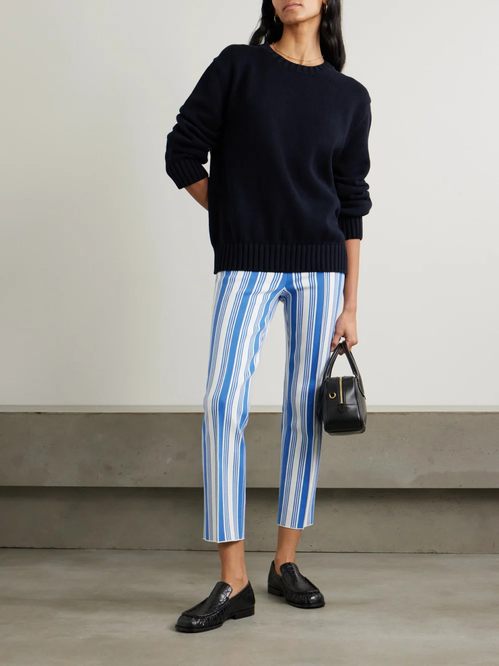 High Sport Louis Cropped Striped Cotton-blend Straight-leg Pants, worn by a model