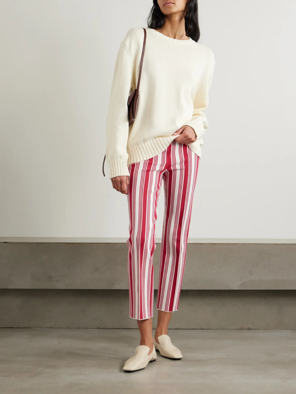 High Sport Louis Cropped Striped Cotton-blend Straight-leg Pants, worn by a model