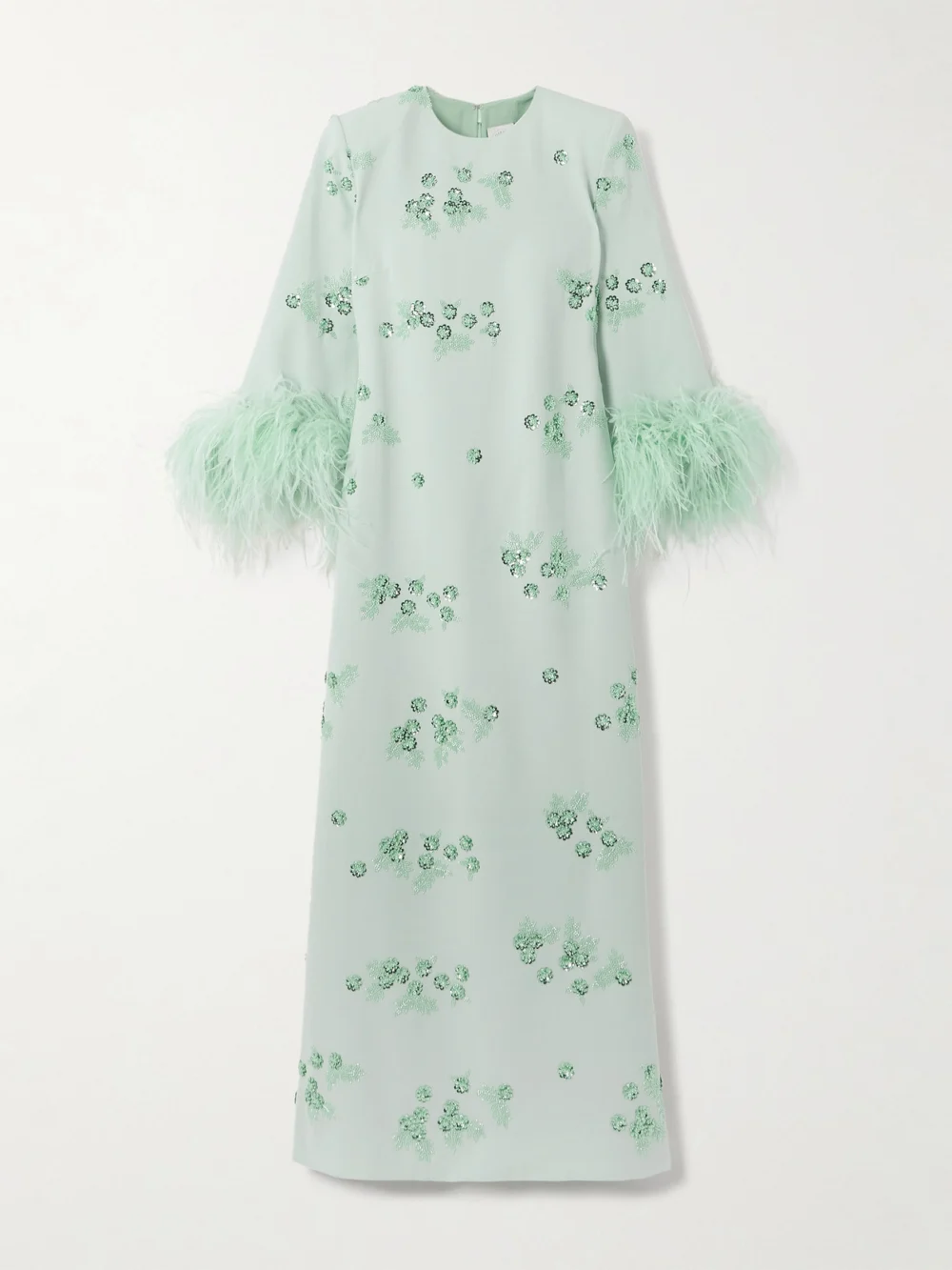 Huishan Zhang Elias Feather-trimmed Embellished Recycled Crepe-jersey Gown in mint