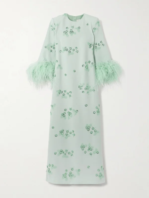 Huishan Zhang Elias Feather-trimmed Embellished Recycled Crepe-jersey Gown