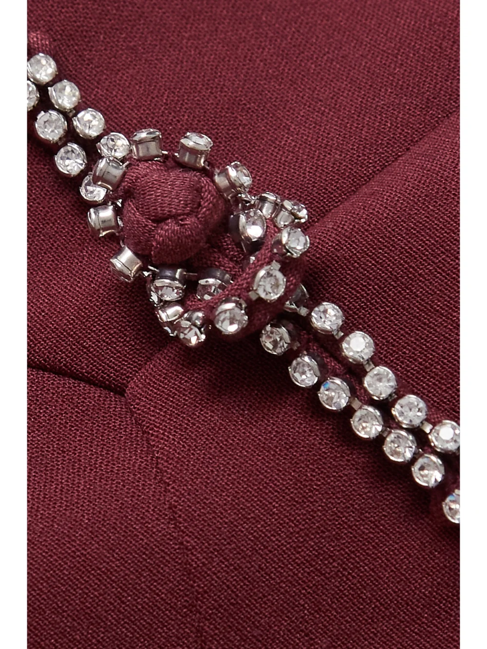 Close-up detail of the Huishan Zhang Meiling Feather-trimmed Crystal-embellished Recycled-crepe Mini Dress