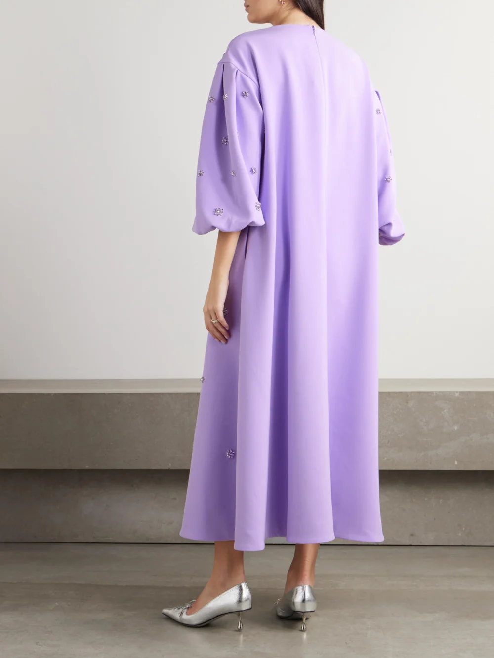 Back view of the Huishan Zhang Tilda Embellished Recycled-crepe Gown