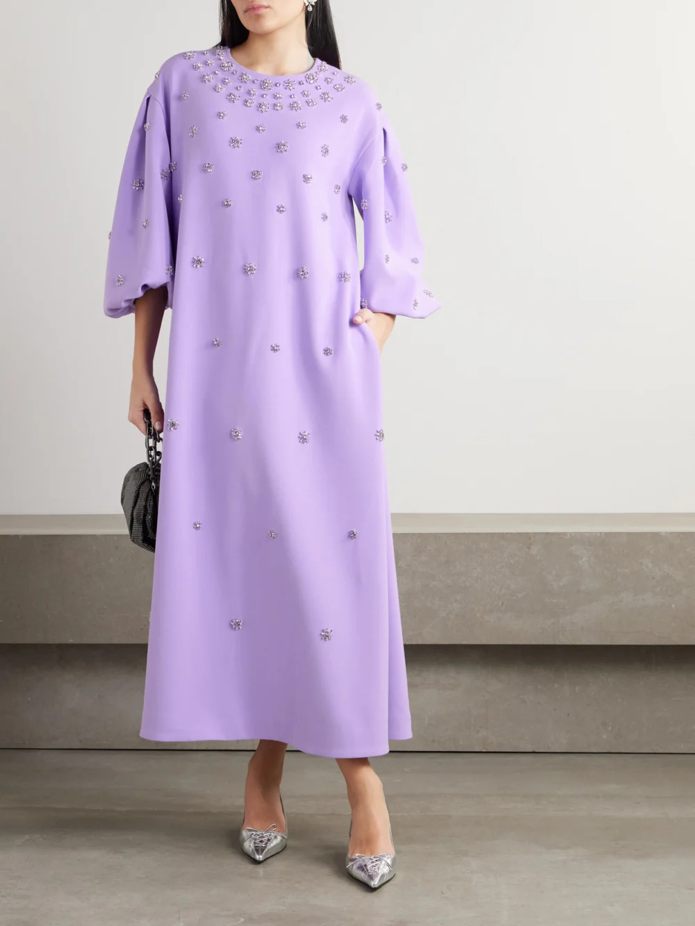 Huishan Zhang Tilda Embellished Recycled-crepe Gown, worn by a model