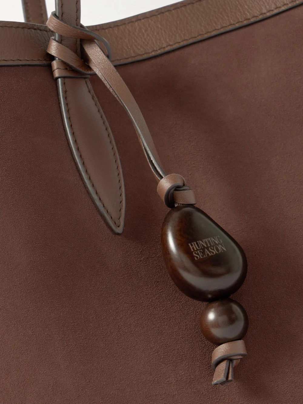 Close-up detail of the Hunting Season Beaded Leather-trimmed Suede Tote