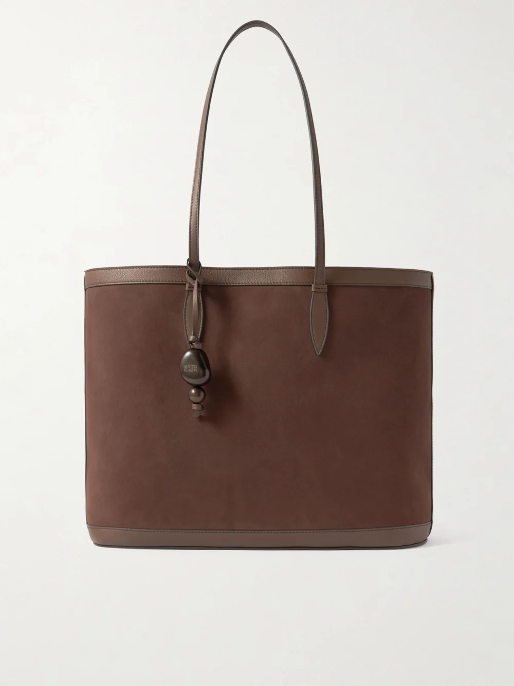 Hunting Season Beaded Leather-trimmed Suede Tote in dark brown