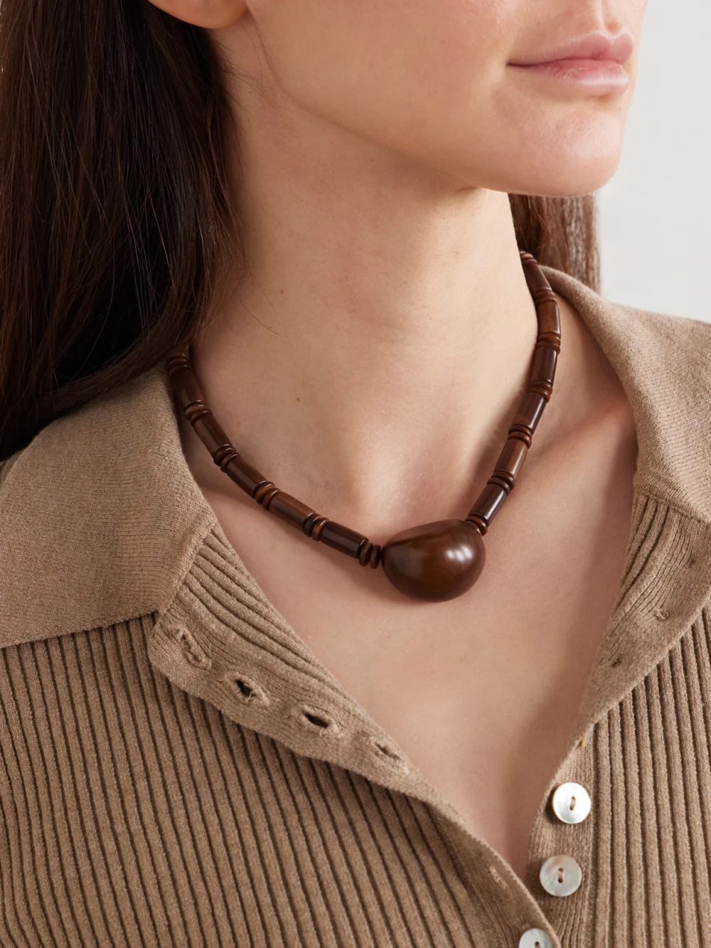 Hunting Season The Choker Tagua and Leather Necklace, styled view