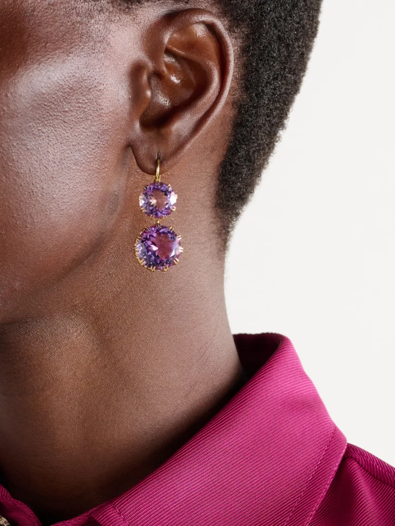 Ileana Makri Double Crown 18-karat Gold Amethyst Earrings