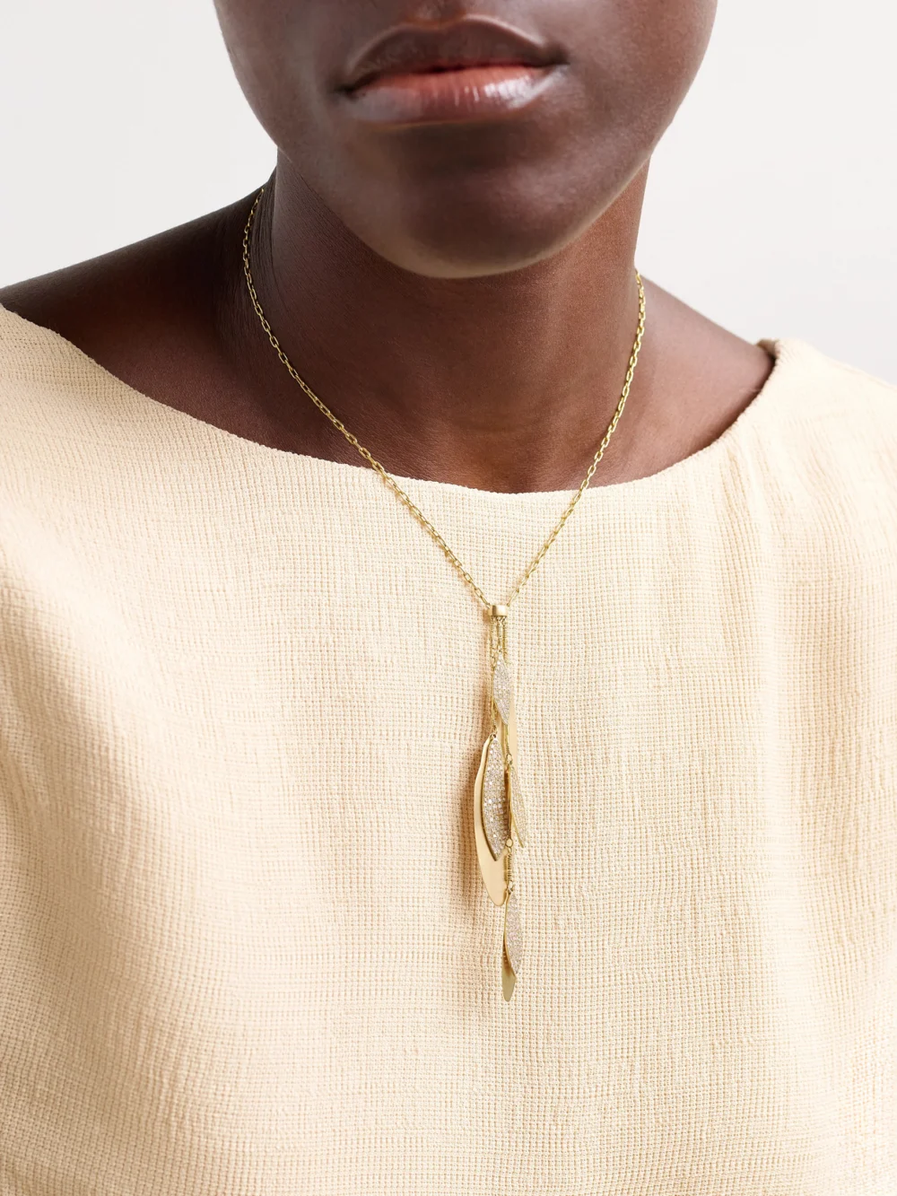 Ileana Makri Falling Leaves 18-karat Gold Diamond Necklace, styled view