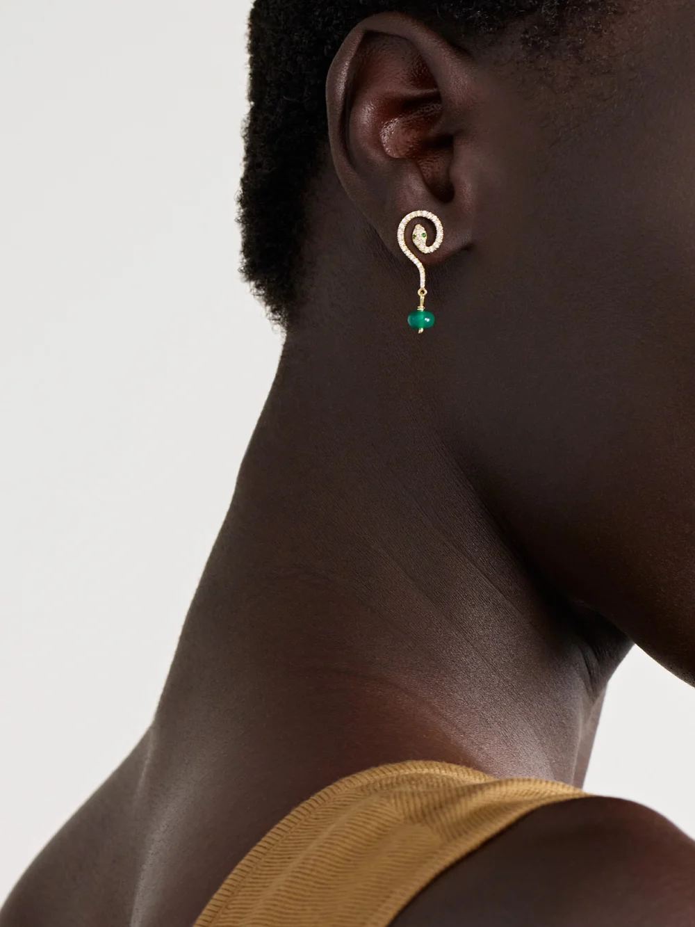 Ileana Makri Serpent Coil 18-karat Gold Multi-stone Earrings, styled view