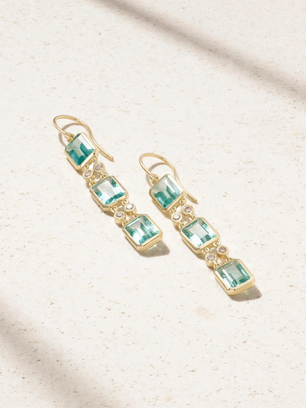 Ileana Makri Tile Drop 18-karat Gold Apatite and Diamond Earrings