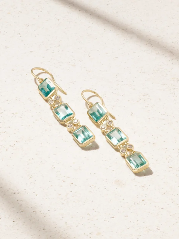 Ileana Makri Tile Drop 18-karat Gold Apatite and Diamond Earrings