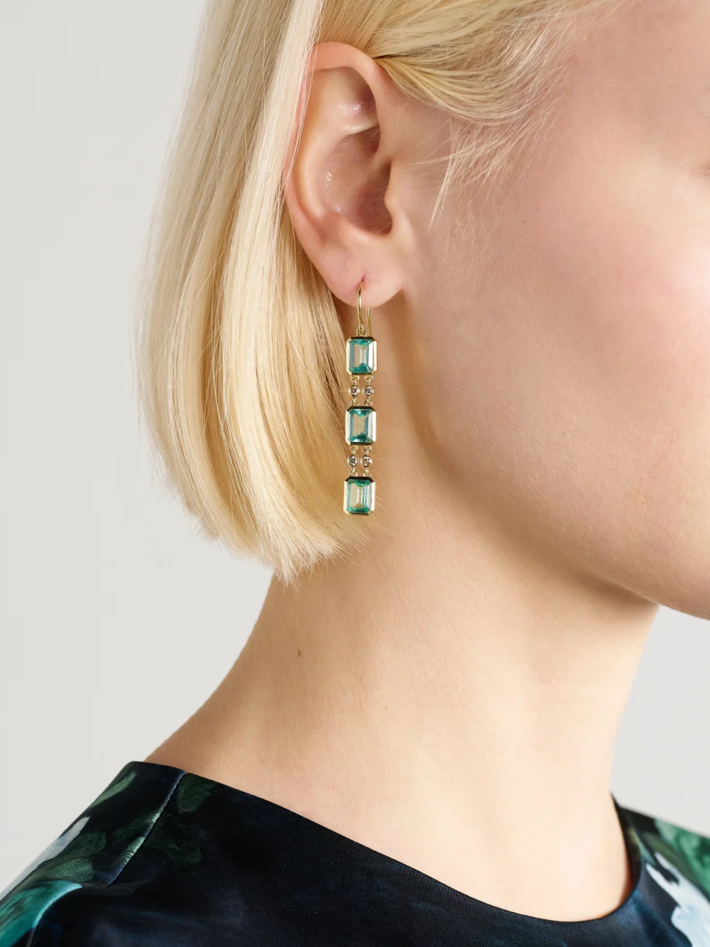 Ileana Makri Tile Drop 18-karat Gold Apatite and Diamond Earrings, styled view