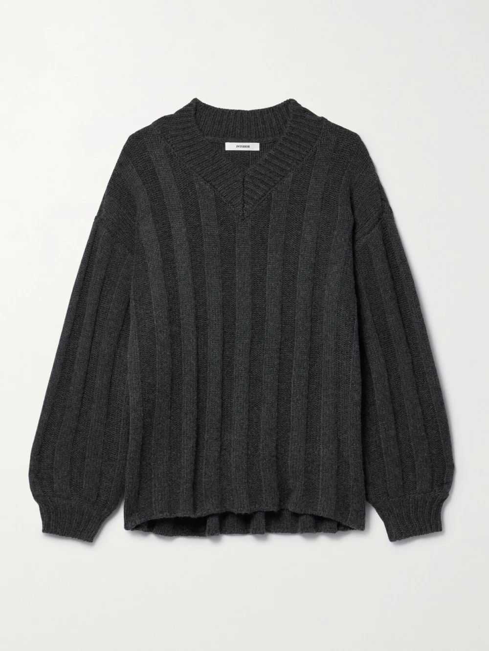 Interior The Drew Oversized Ribbed Cashmere Sweater in dark gray