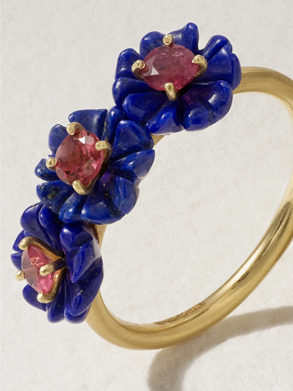 Close-up detail of the Irene Neuwirth Botanical 18-karat, Lapis Lazuli and Tourmaline Ring