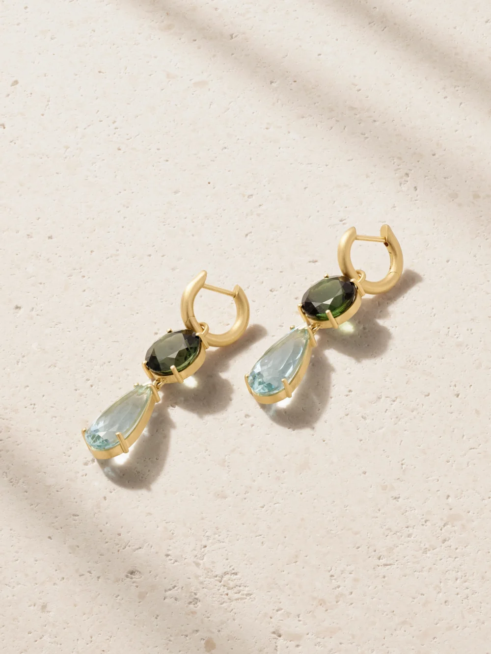 Irene Neuwirth Gemmy Gem 18-karat Gold, Aquamarine and Tourmaline Earrings in green