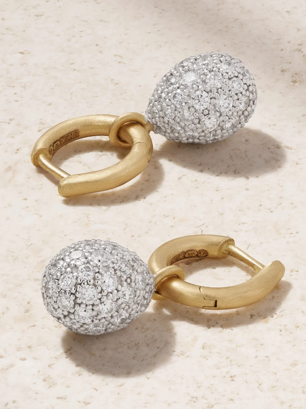 Back view of the Irene Neuwirth Small Puffed 18-karat Yellow and White Gold Diamond Hoop Earrings