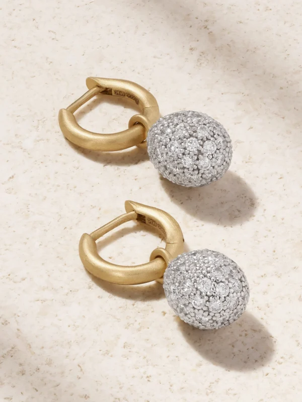 Irene Neuwirth Small Puffed 18-karat Yellow and White Gold Diamond Hoop Earrings