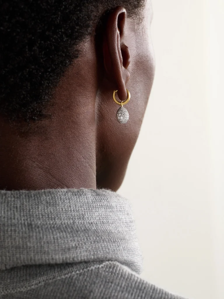 Irene Neuwirth Small Puffed 18-karat Yellow and White Gold Diamond Hoop Earrings