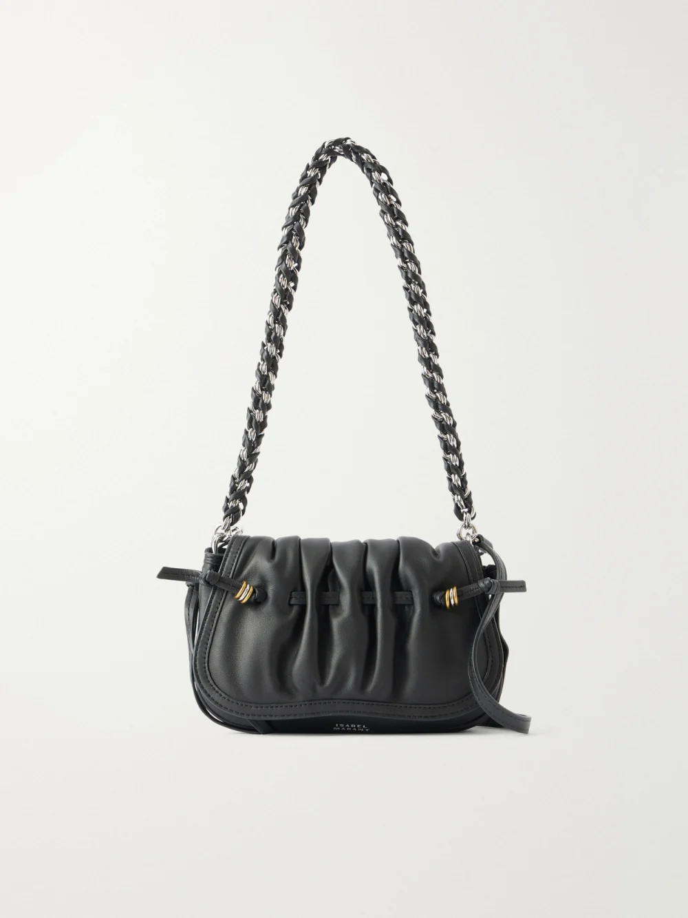 Isabel Marant Bolton Embellished Gathered Leather Shoulder Bag in black