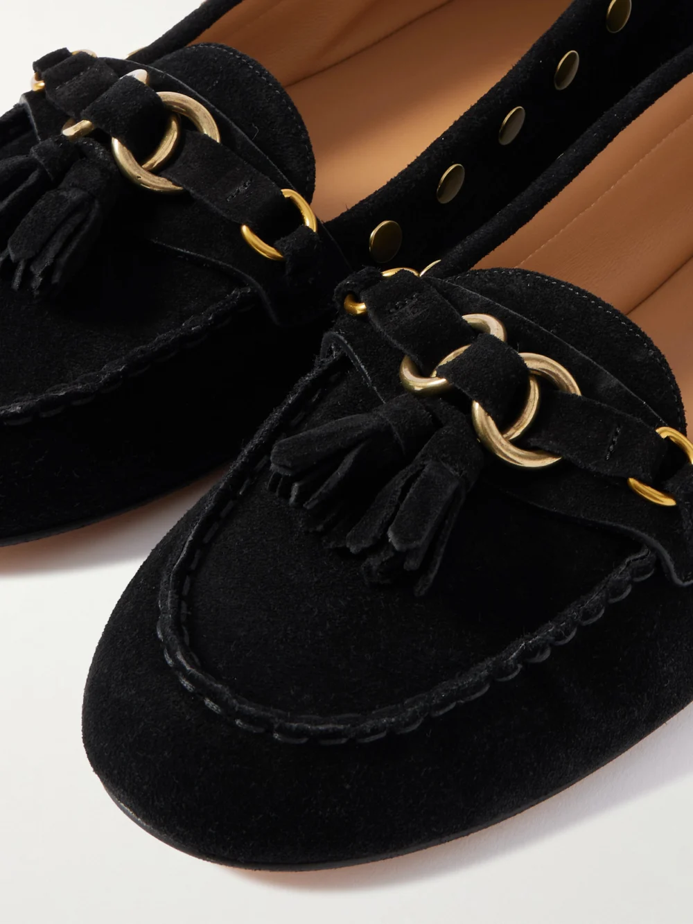 Close-up detail of the Isabel Marant Faxel Embellished Suede Loafers