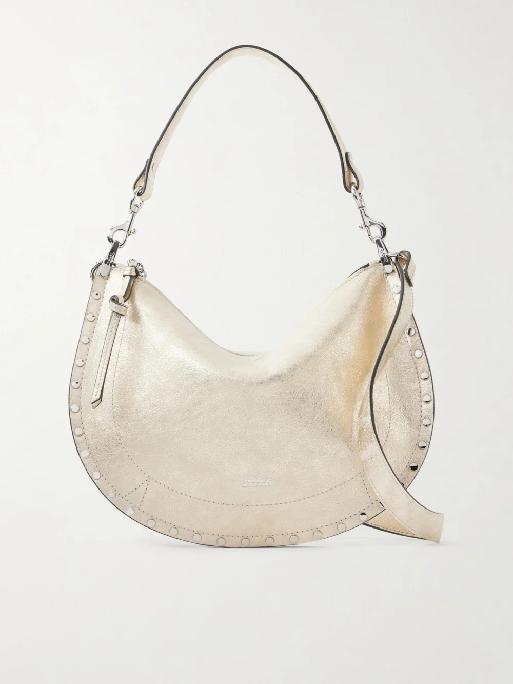 Isabel Marant Oskan Embellished Metallic Leather Shoulder Bag in gold