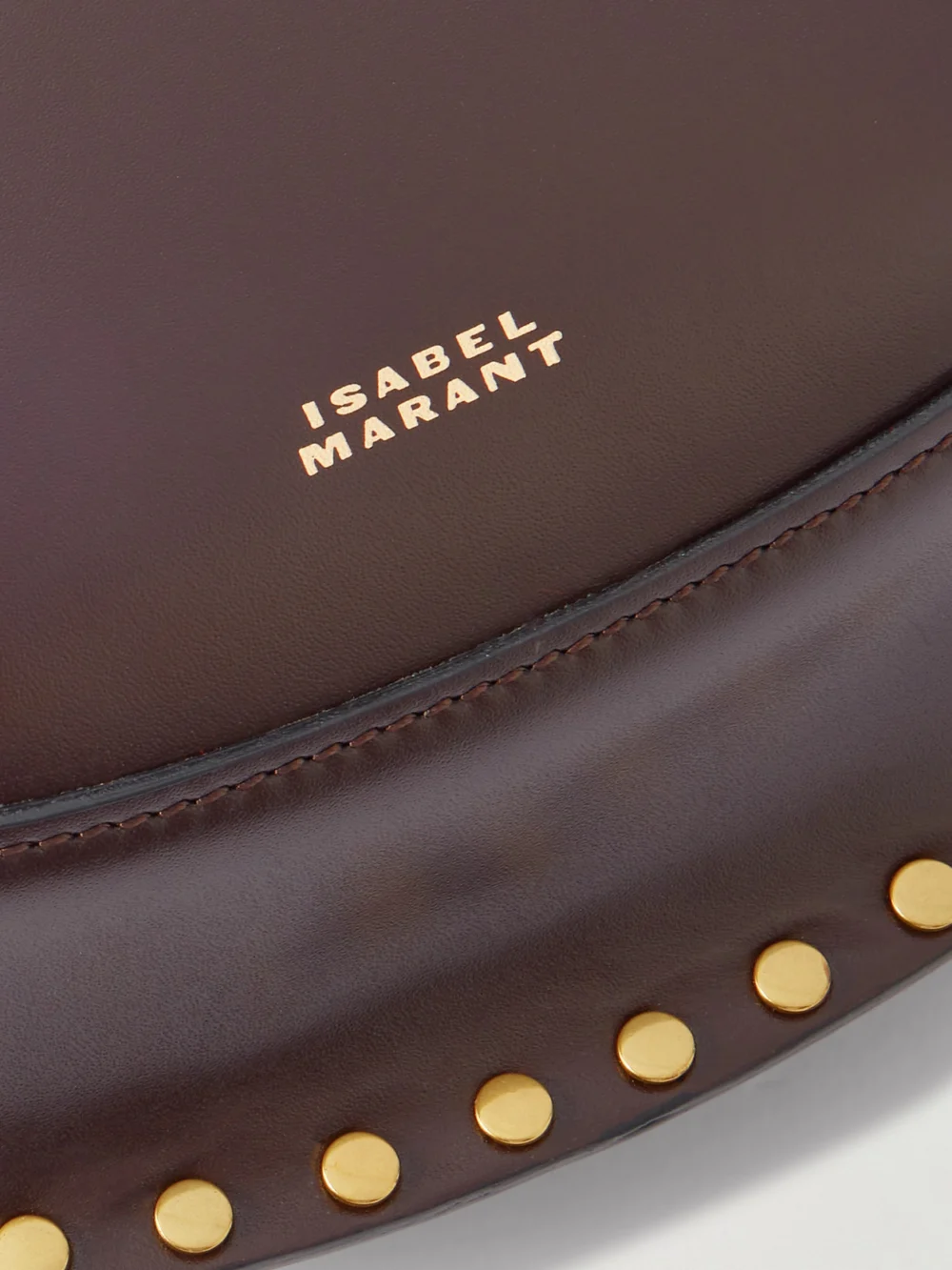 Close-up detail of the Isabel Marant Oskan Moon Studded Leather Shoulder Bag