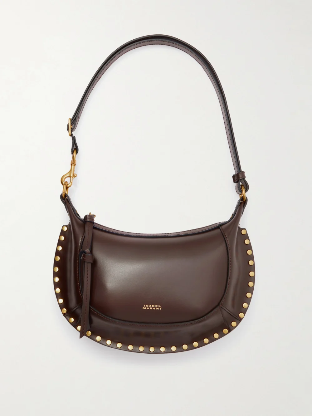 Isabel Marant Oskan Moon Studded Leather Shoulder Bag in chocolate