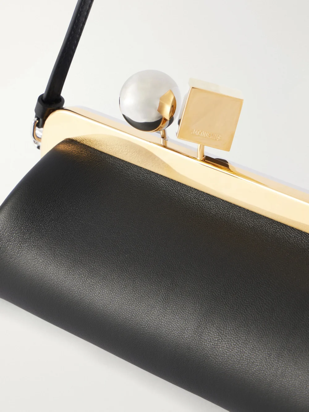 Close-up detail of the Jacquemus La Pochette Salon Leather Shoulder Bag