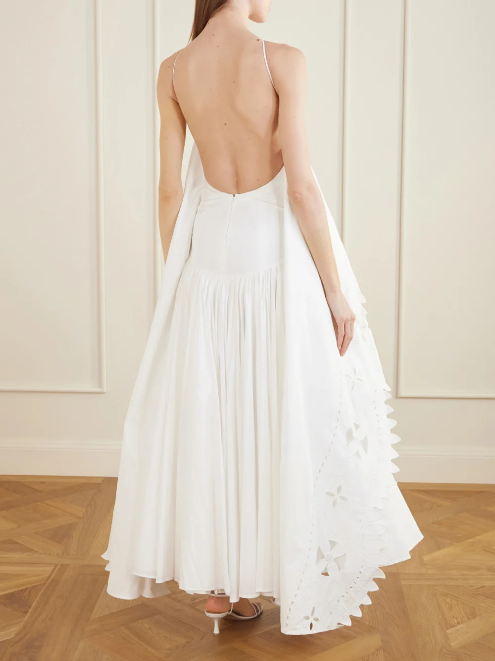 Back view of the Jacquemus La Robe Provençale Embroidered Cotton Maxi Dress