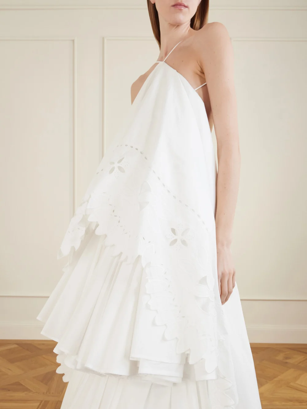 Close-up detail of the Jacquemus La Robe Provençale Embroidered Cotton Maxi Dress