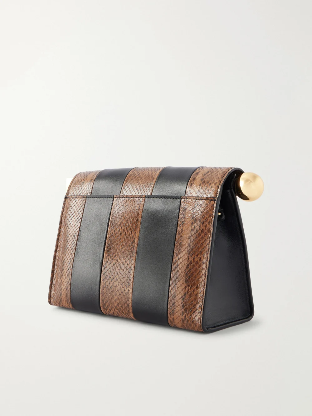 Back view of the Jacquemus Le Sac Ronde Carré Two-tone Paneled Snake-effect and Leather Clutch
