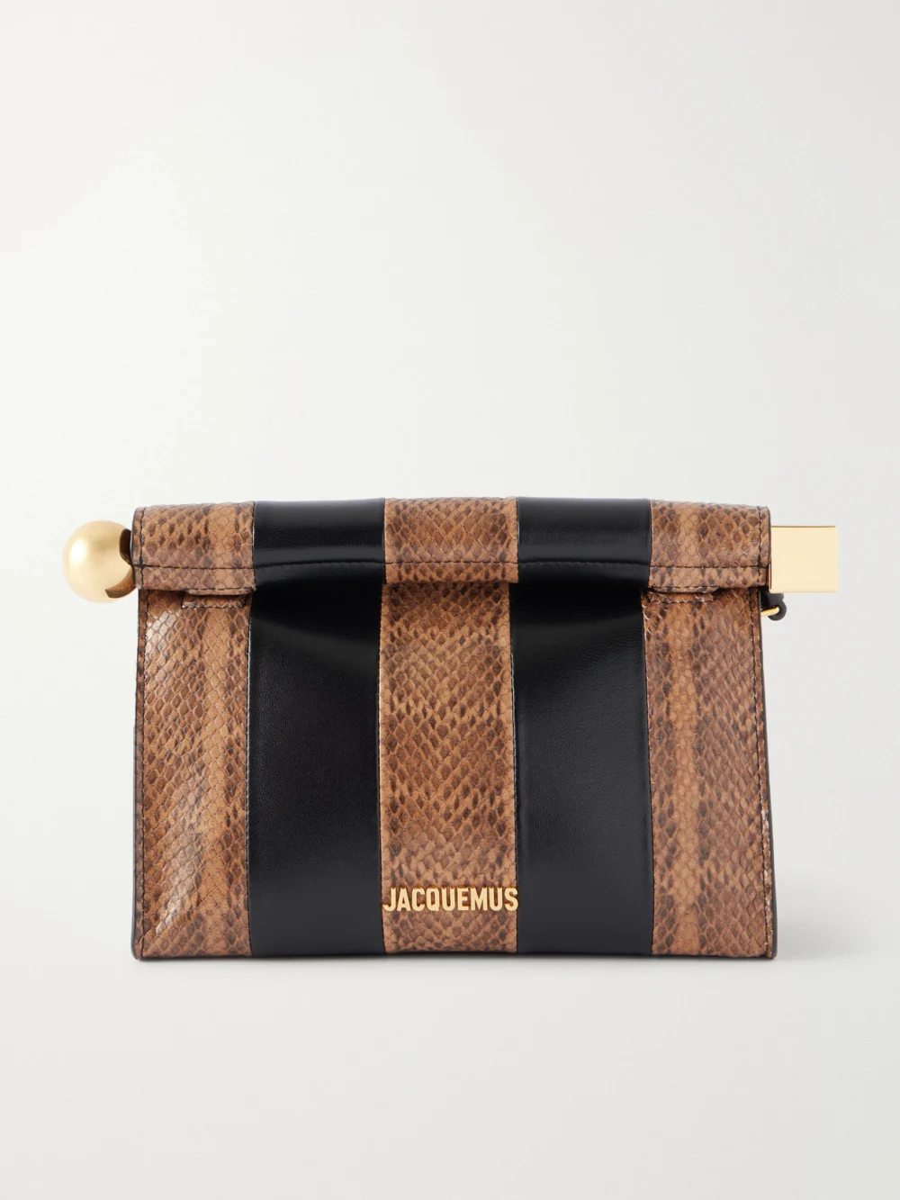 Jacquemus Le Sac Ronde Carré Two-tone Paneled Snake-effect and Leather Clutch in multi