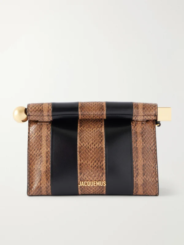 Jacquemus Le Sac Ronde Carré Two-tone Paneled Snake-effect and Leather Clutch