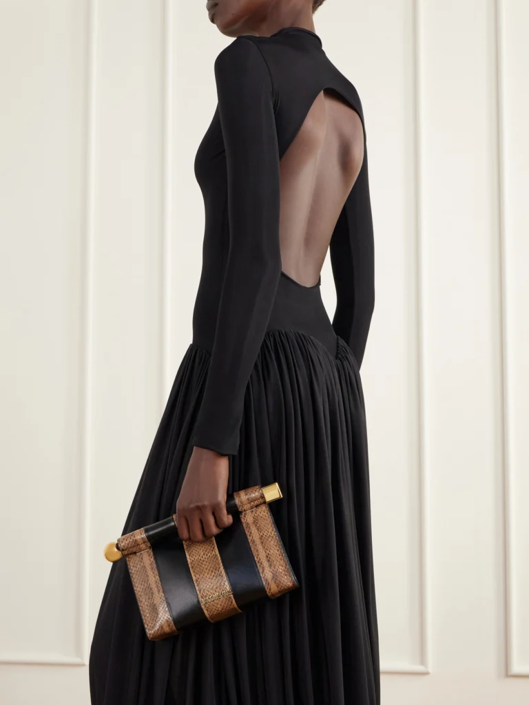 Jacquemus Le Sac Ronde Carré Two-tone Paneled Snake-effect and Leather Clutch