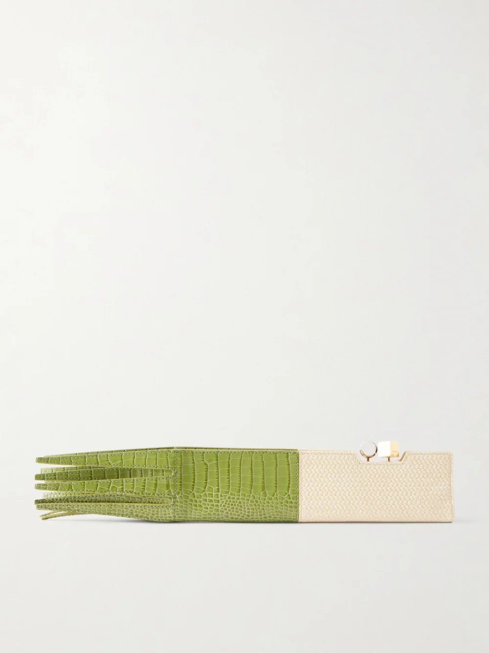 Jacquemus Poireau Fringed Textured-leather Clutch in green