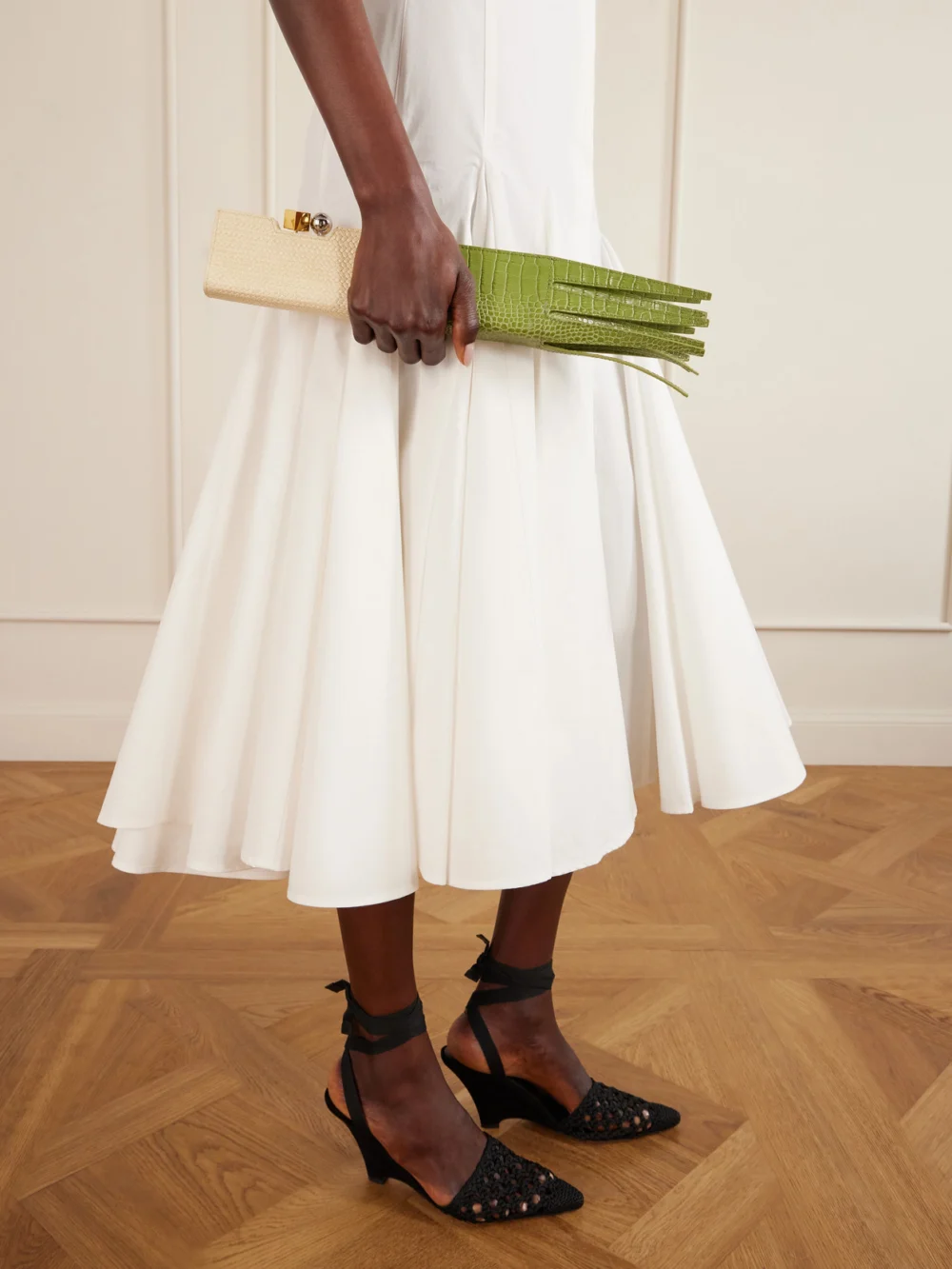 Jacquemus Poireau Fringed Textured-leather Clutch, styled view