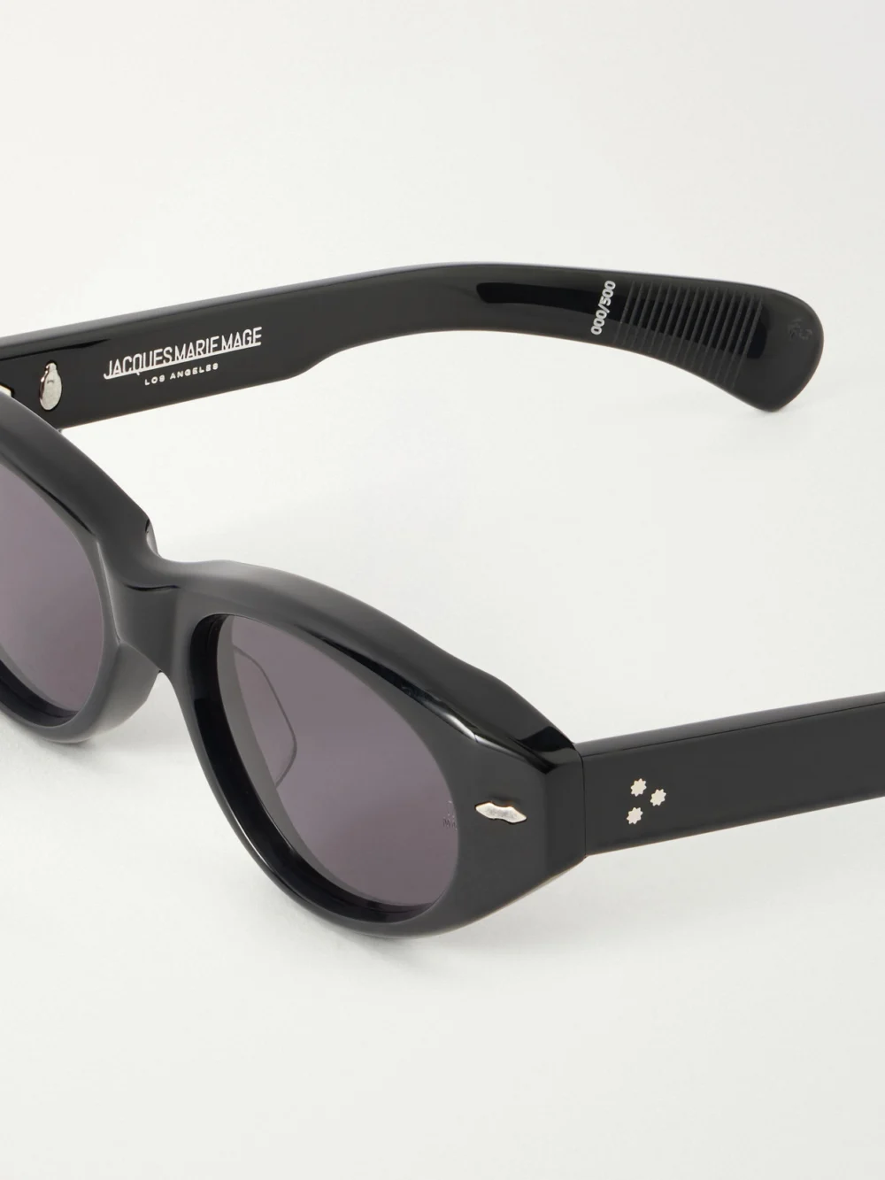 Close-up detail of the Jacques Marie Mage Krasner Cat-eye Acetate Sunglasses