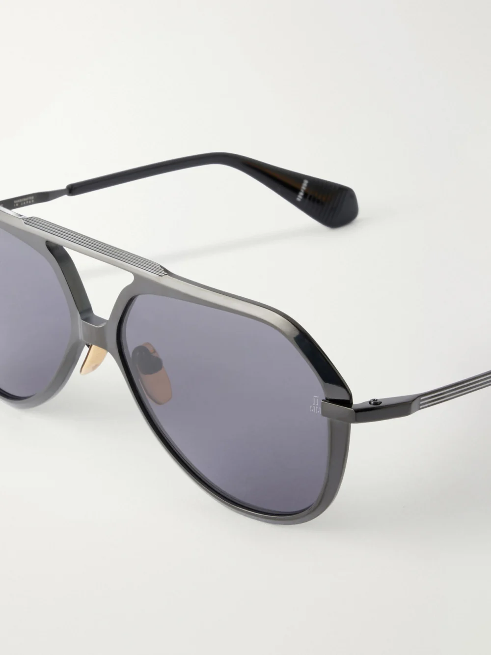 Close-up detail of the Jacques Marie Mage + Lou Lou De La Falaise Louise Aviator-style Titanium Sunglasses