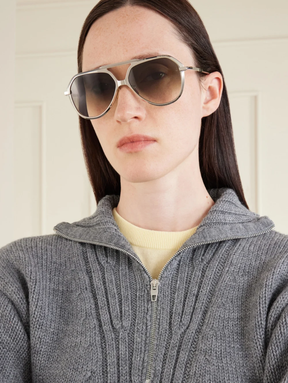 Jacques Marie Mage + Lou Lou De La Falaise Louise Aviator-style Titanium Sunglasses, styled view