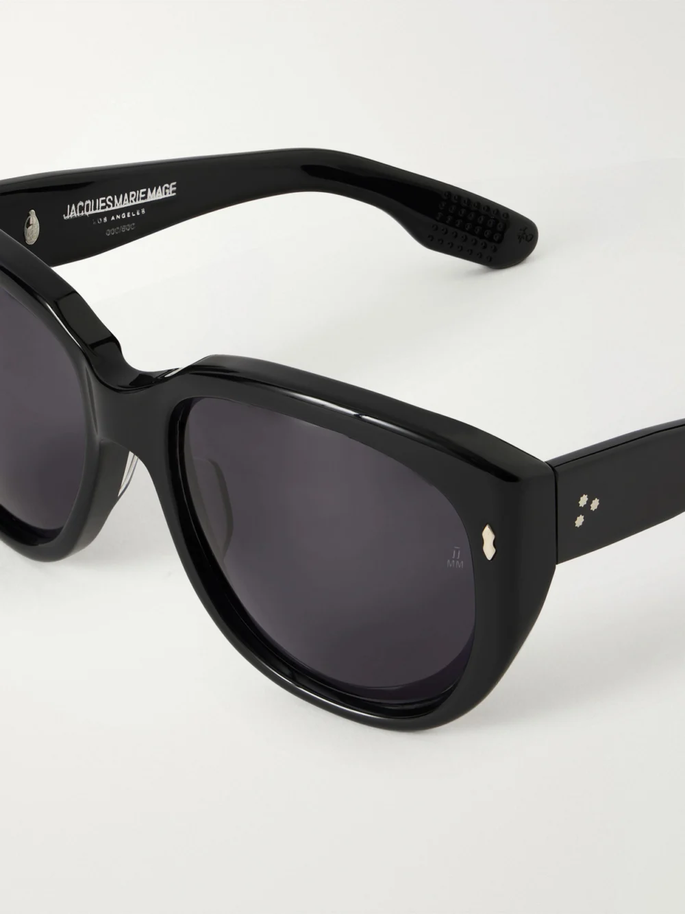 Close-up detail of the Jacques Marie Mage Roxy Round-frame Acetate Sunglasses