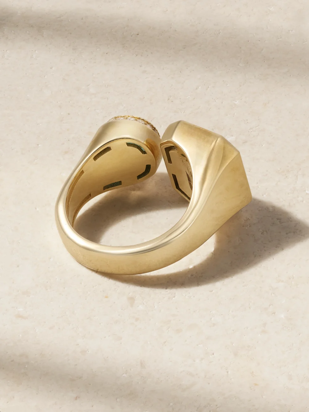 Back view of the Jacquie Aiche 14-karat Gold, Diamond and Emerald Ring