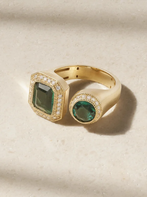 Jacquie Aiche 14-karat Gold, Diamond and Emerald Ring