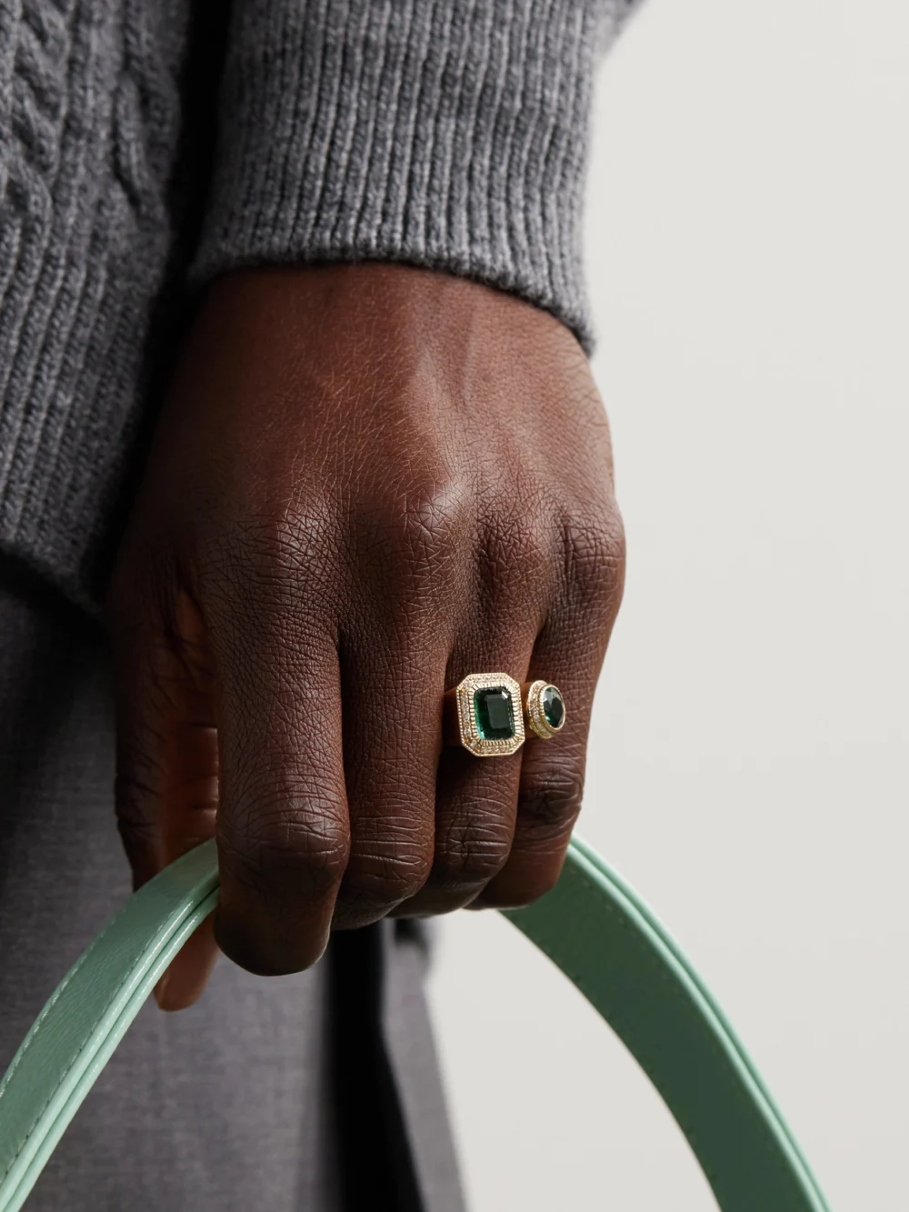Jacquie Aiche 14-karat Gold, Diamond and Emerald Ring, styled view
