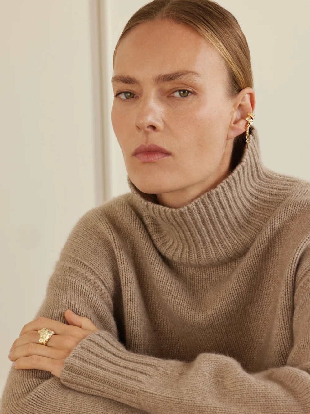 Jacquie Aiche 14-karat Gold Diamond Ear Cuff, styled view